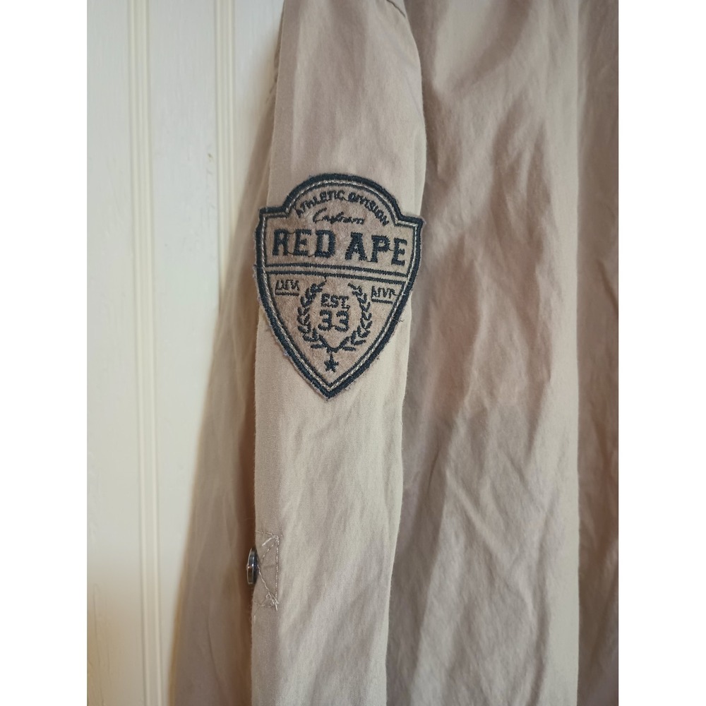 Red Ape Mens Tan Khaki Long Sleeve Button Down Shirt Varsity Patch Size Large - Picture 10 of 13